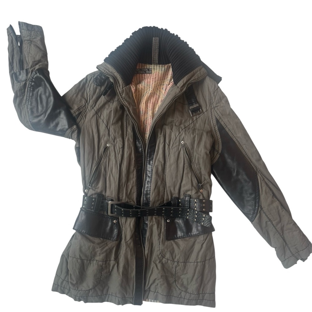 Ysack by Piero Ferragina Italian Leather Trim Military Moto Jacket Size 48/ M